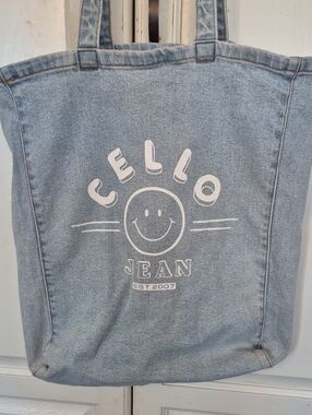 Cello Light Blue Denim Tote with White Smile Logo